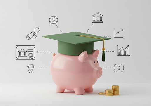 recommend clip art: Saving for Education Piggy Bank with Graduation Cap and Money