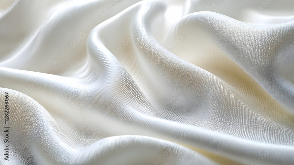 Poster close-up of luxurious cream silk fabric with soft waves and smooth texture. elegant and delicate. el