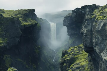 Iceland waterfall mist canyon landscape travel