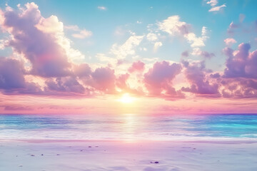 Beautiful sunset over the ocean with clouds on the beach background