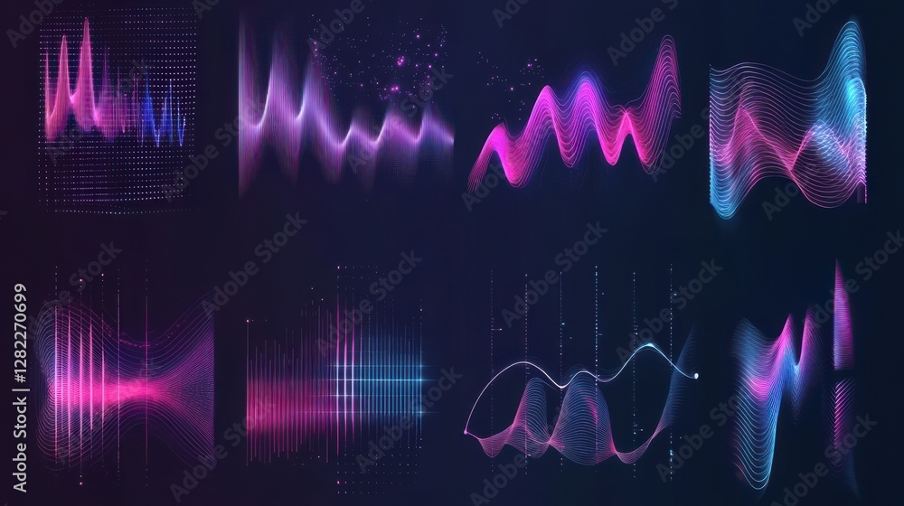 Poster sound waves. abstract music wave, radio signal frequency and digital voice visualisation. tune equal