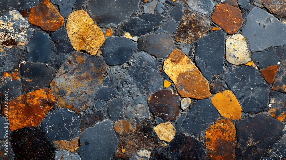 Poster close-up view of a conglomerate rock showcasing diverse stone colors and textures. the image capture