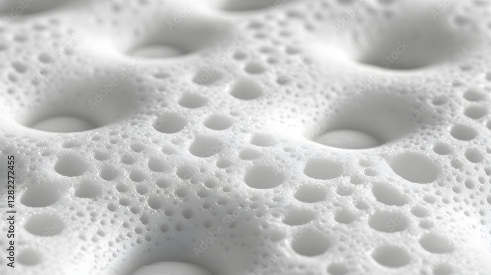 Poster detailed macro shot of a white foamy texture. air bubbles create a unique pattern. close-up of white