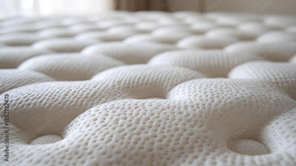 Poster detailed close-up of a luxurious mattress, showcasing its soft, quilted texture and inviting surface