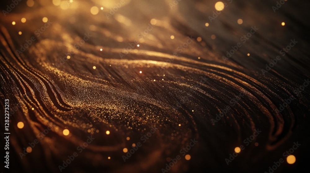 Poster abstract golden swirling texture with bokeh effect and particle background