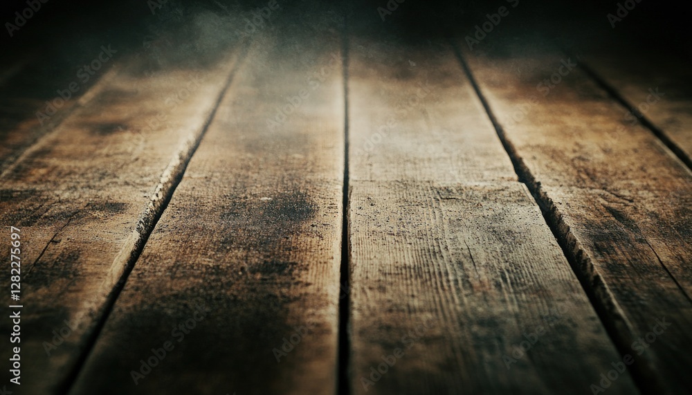 Poster close up rustic wooden surface with shallow depth of field and smoke effect