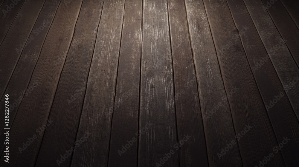 Aufkleber dark wooden floor texture with parallel planks illuminated creating depth and roughness