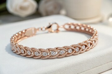 Elegant Rose Gold Bracelet with Diamonds on Display