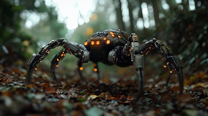Robotic spider in woods
