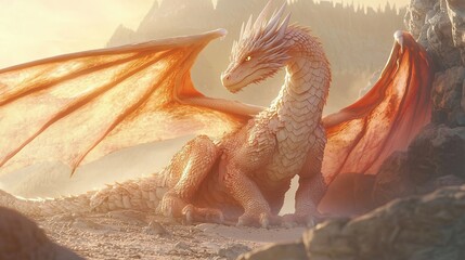 Gentle Orange Dragon in a Light Fantasy Setting