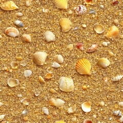 Fototapeta premium A beach scene with shells scattered across the sand
