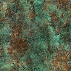 Seamless texture of oxidized bronze, rich green and brown patina with rough details