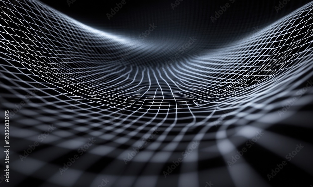 Poster a black and white image of a wave with a grid pattern