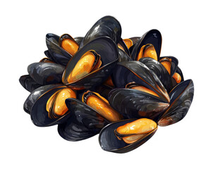 Fresh Mussels on Transparent Background