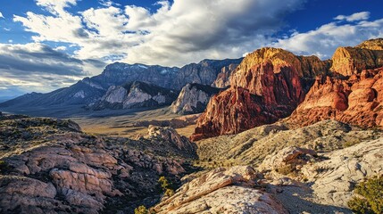 Obraz premium Dramatic red rock canyon landscape under a vibrant sky.