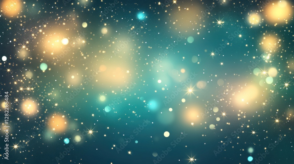 Aufkleber abstract cosmic background of shimmering blue and golden particles with bokeh effect