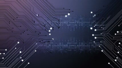 Modern Abstract Digital Illustration Circuit Lines Binary Code Dark Purple Background - Futuristic Technology, Data Visualization, Connectivity Web App Design