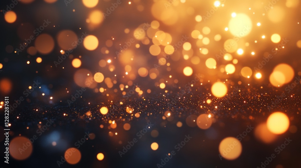 Poster abstract golden bokeh light effect with warm glow on dark background