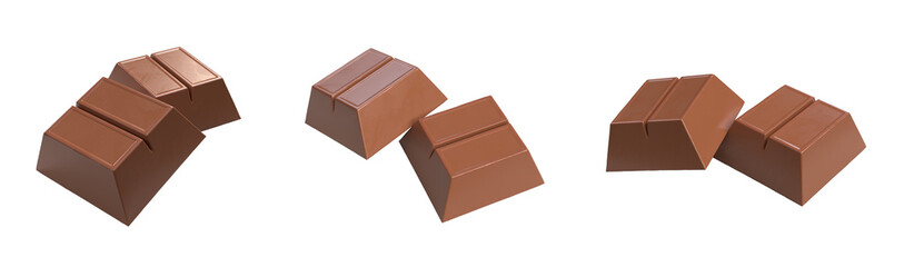 three pieces of chocolate bar on a white background