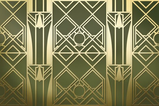 Art Deco Gold Geometric Pattern Dark Green Background - Elegant Luxury Design Upscale Event Invitations Stationery