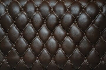 Fototapeta premium Luxurious Brown Leather Upholstery Diamond Tufting Elegant Stitching - Premium High-End Furniture Stylish Interior Design