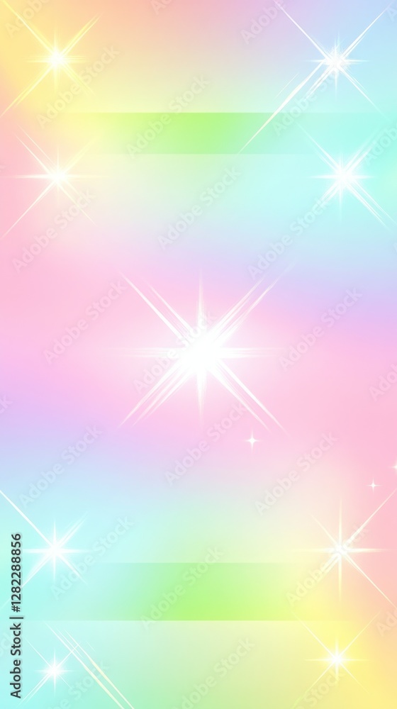 Poster abstract pastel gradient background with sparkling starburst light effects in vertical format