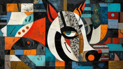 Abstract geometric animal portrait with a zebra like head