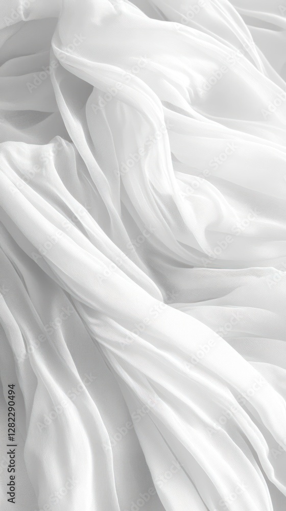 Poster abstract white fabric with soft folds and textured surface creating elegant flowing pattern
