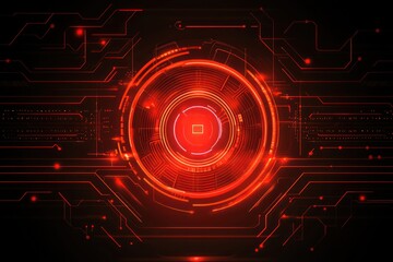Futuristic red holographic interface on circuit board background