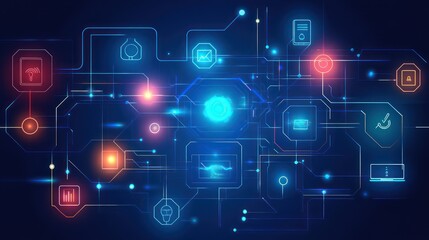 Digital network interconnected icons graphic design