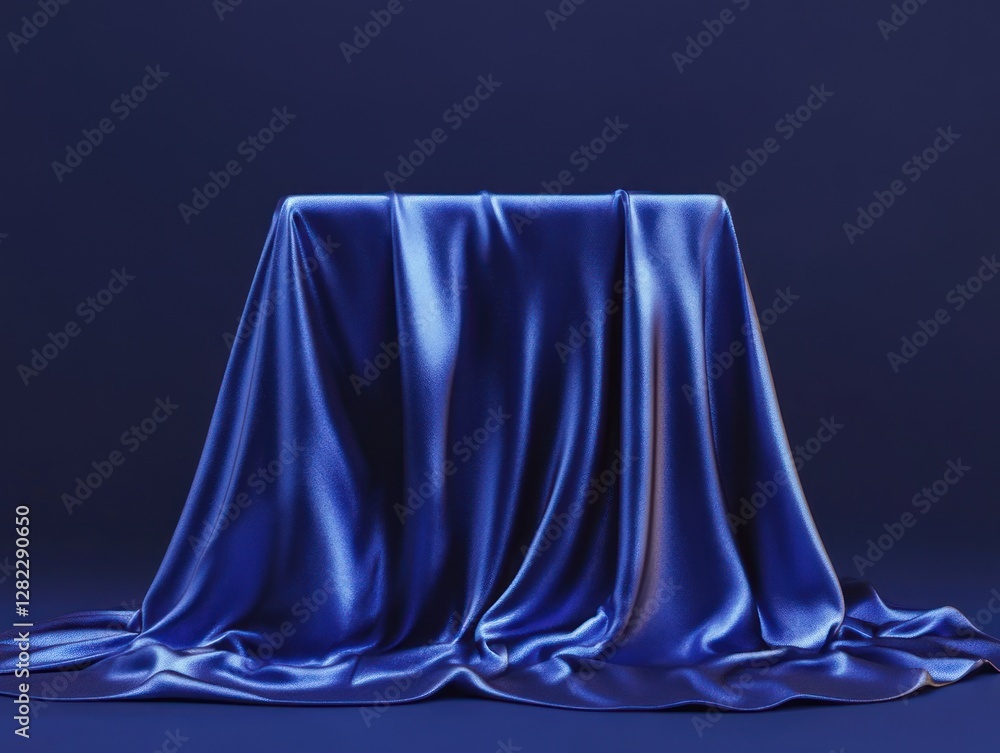 Aufkleber blue fabric drape over a surface under soft lighting creating shadows and luxurious textured look