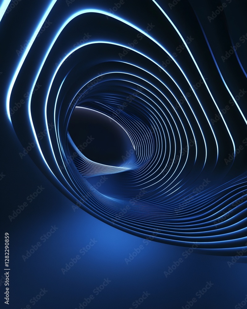 Poster abstract 3d rendering: concentric blue swirls with internal illumination