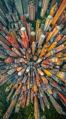 Aerial view of Hong Kong skyscrapers, reflecting growth, and urbanization