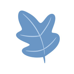 blue leaf simple flat illustration. Hand drawn doodle spring leaf isolated element