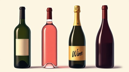 Four Wine Bottles Red Ros White and Sparkling Wine Collection