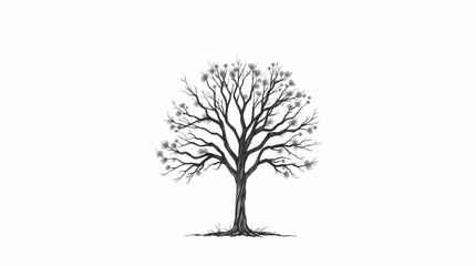 Obraz premium A graphic design set against a pure white background, featuring a stylized, hand-drawn tree silhouette in a deep charcoal gray, using a sketchy line style.
