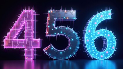 Futuristic Neon Numbers 456 Circuit Board Design Glowing Digital Light Abstract Technology