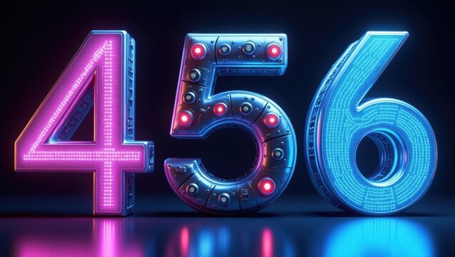 Futuristic Neon Numbers 456 Glowing LED Digital Display Sci Fi Style