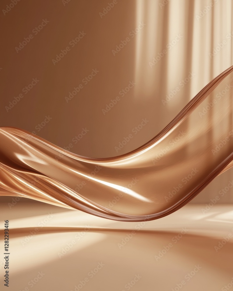 Poster floating gold fabric display against soft lighting with detailed texture and elegant movement