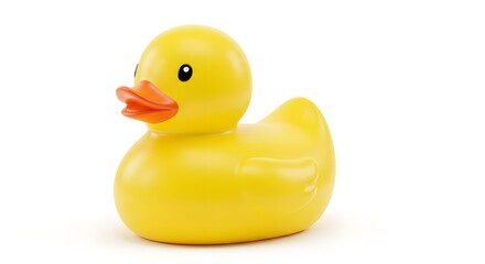 Rubber Duck Toy on White Background, Low-Angle Shot, Playful Bath Accessory