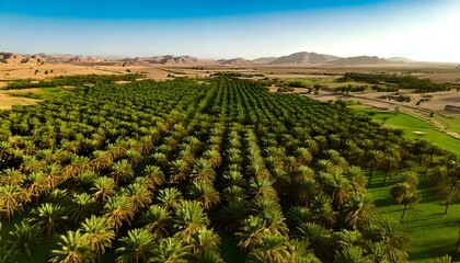 Drone photography capturing Saudi Arabia's agricultural lands and date palm trees.
