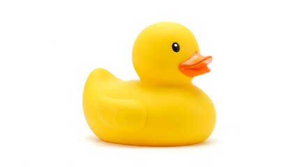 Rubber Duck Toy on White Background, Frontal Eye-Level Shot, Playful Bath Accessory