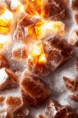 Illuminated amber crystals cluster together, creating a warm, inviting glow.
