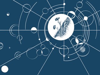 abstract illustration with cercles, lines and flowers on moon phase