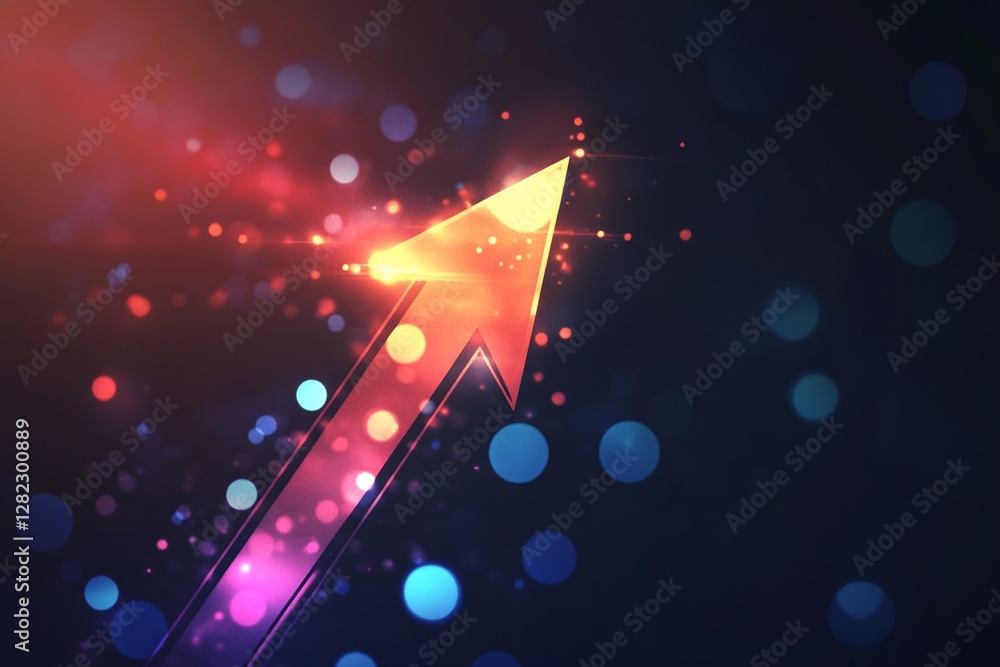 Poster abstract upward trending arrow with bokeh lights
