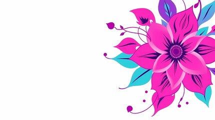 Obraz premium A vibrant graphic with a bright white background, featuring a stylized floral design in hues of pink, purple, and teal, rendered in a vector art style.