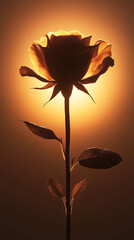 Silhouette of a rose glowing against a warm background  