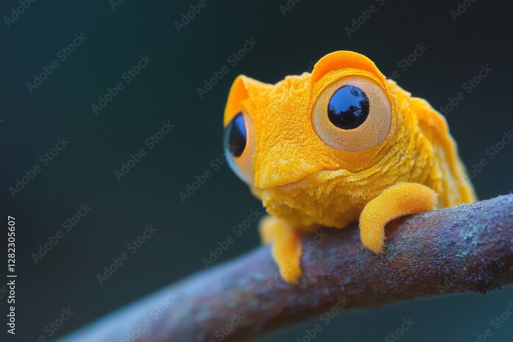 Poster bright yellow frog perched on a branch in a lush environment showcasing distinct features and vibran