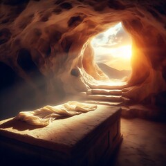Resurrection of Jesus Christ. Empty tomb of Jesus. Easter or Resurrection concept