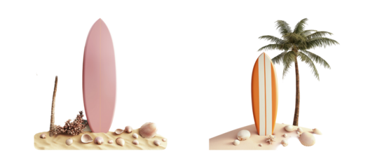 Pink and Orange Surfboards on Sandy Beach